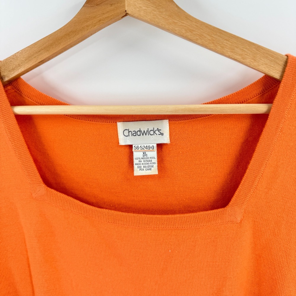 Vintage Chadwick's 100% Merino Wool Short Sleeve Orange XL Square Neck Knit Top - Picture 5 of 6